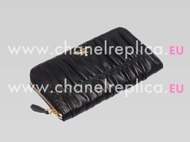 Prada Nappa Gaufre Lambskin Leather Chain Purse In Black P562495