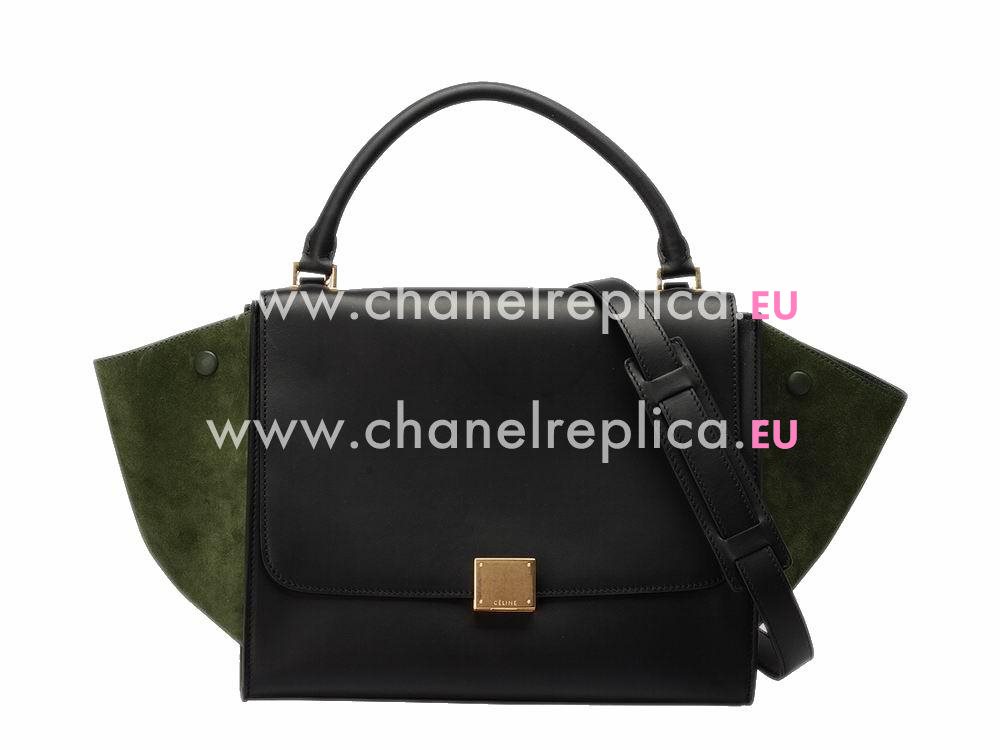 CELINE Medium Calfskin & Chamois Luggage Black/Dark Green CE492092