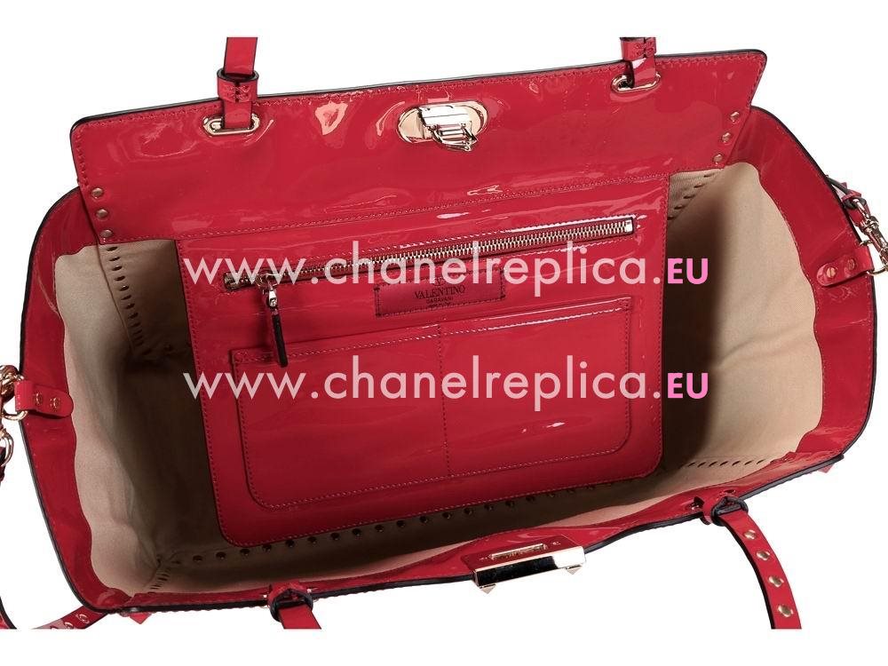 Valentino Rockstud Patent Medium Handbag Red VA53945