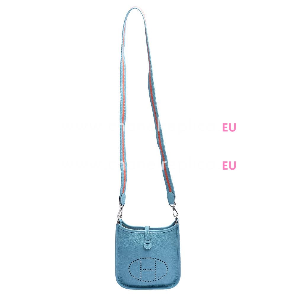 Hermes Evelyne Mini Aqua Blue Clemence Palladium Hardware Bag H056276LBR