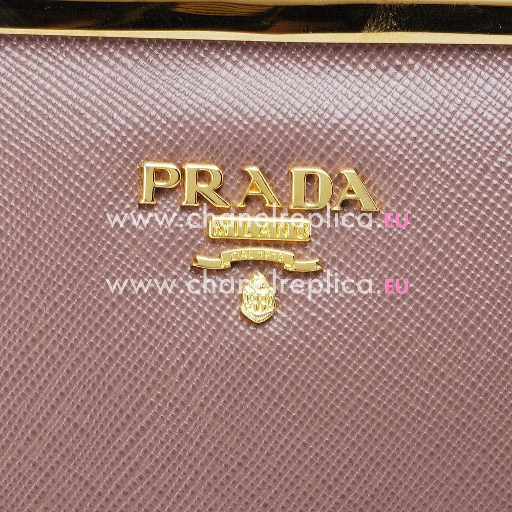 Prada Saffiano Metal Embossment Logo Cowhide Handle Bag In Dark Rose PR5404204