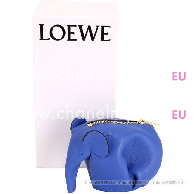 Loewe Animales Elephant Calfskin Wallet Blue L8011410