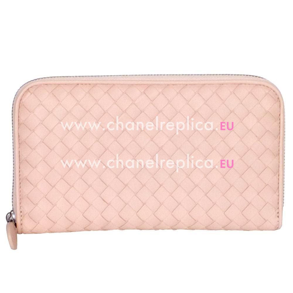 Bottega Veneta Classic Weave Zipper Nappa Wallet In Light Pink B6110719