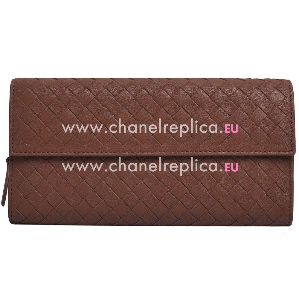 Bottega Veneta Classic Weave Nappa Zipper Wallet In Coffee B6110709