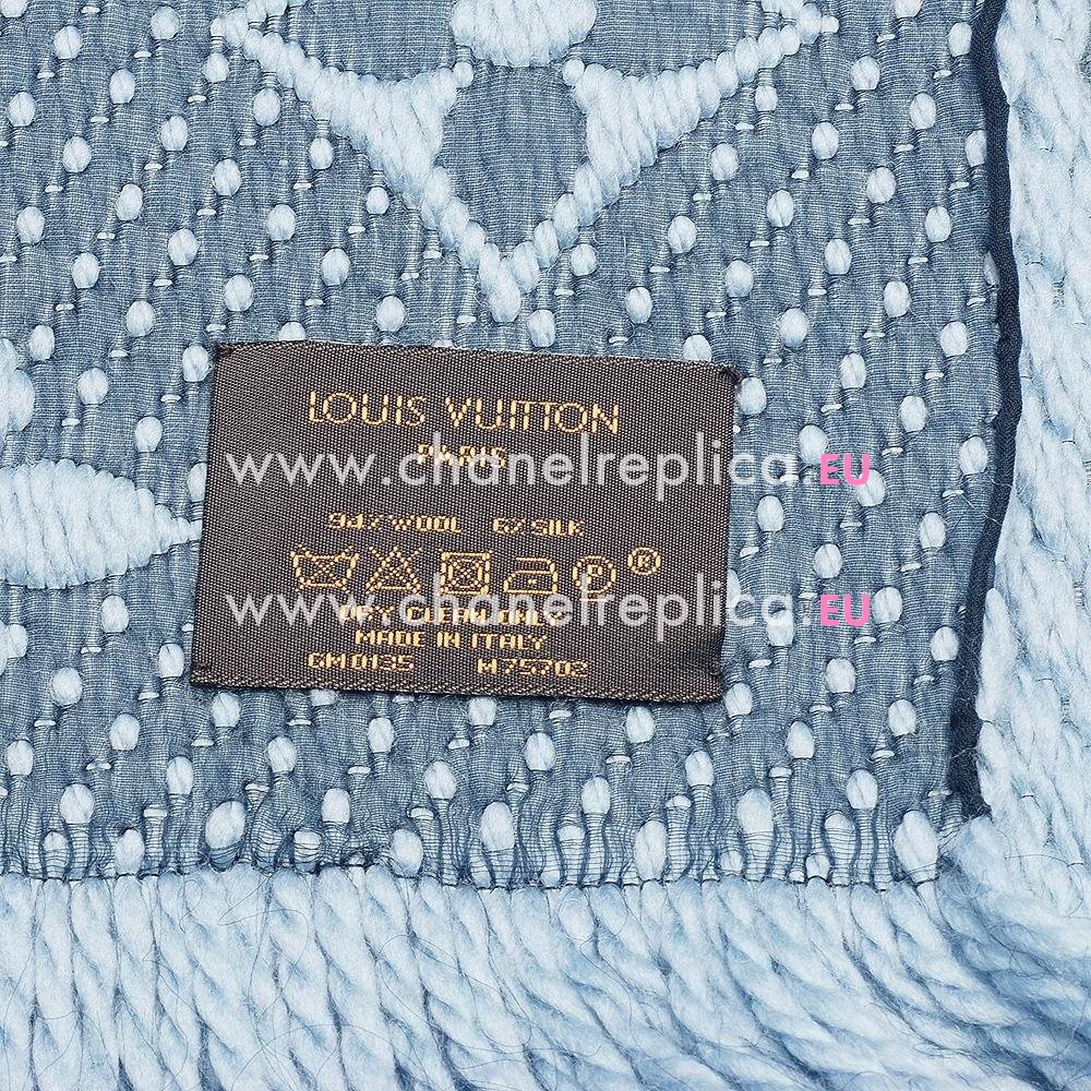 Louis Vuitton Logomania Shine Silk Wool Scarf Light Blue M75702