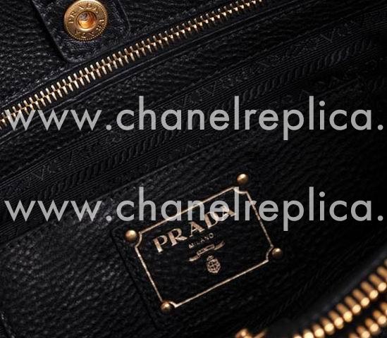 Prada Vit Daino Caviar Leather Shopping Tote Black P45300