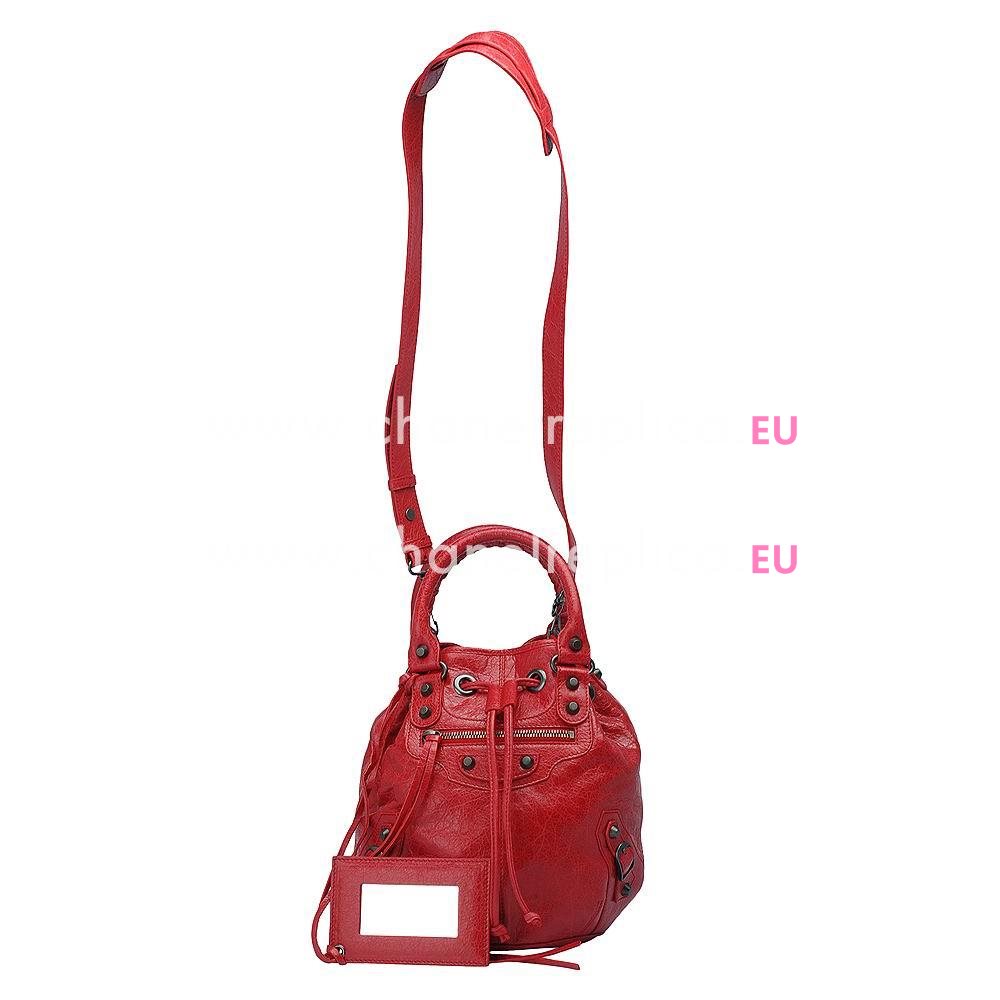 Balenciage Pompon Lambskin Aged Brass hardware Classic Mini Bag Poppy Red B2055068