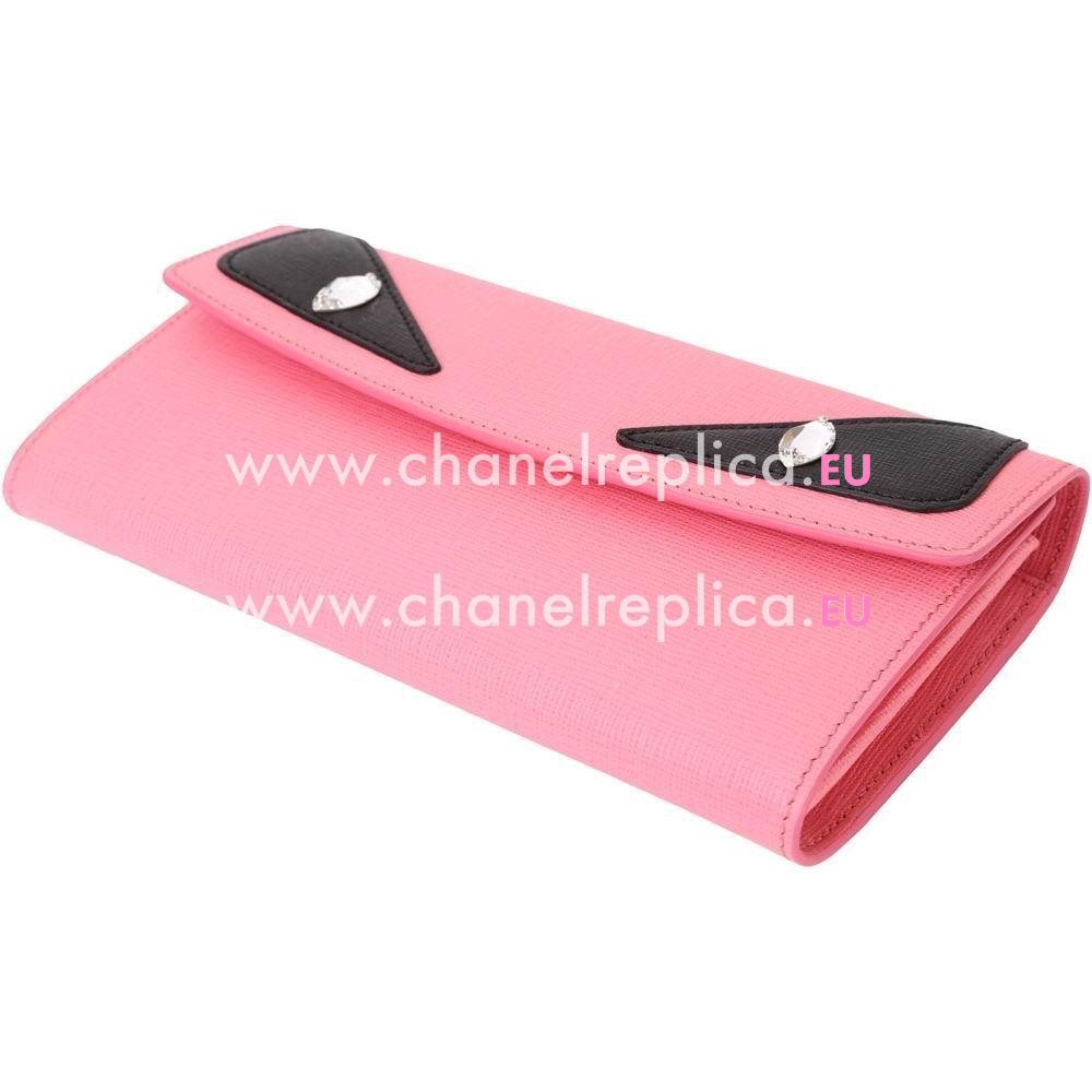FENDI Monster Crayons Eye Cowhide Leather Wallets Pink F1548716