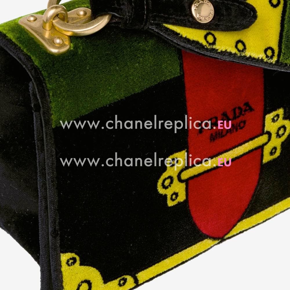 Prada Velvet Embroidered Shoulder Bag Black 1BD075_2BLF_F0002