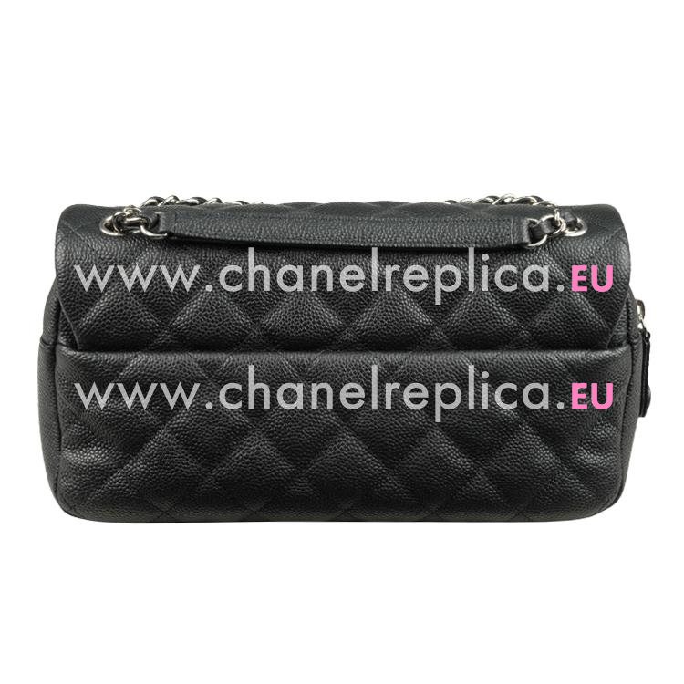 Chanel Easy Medium Caviar Leather Coco Bag Silver Chain Black A67741C