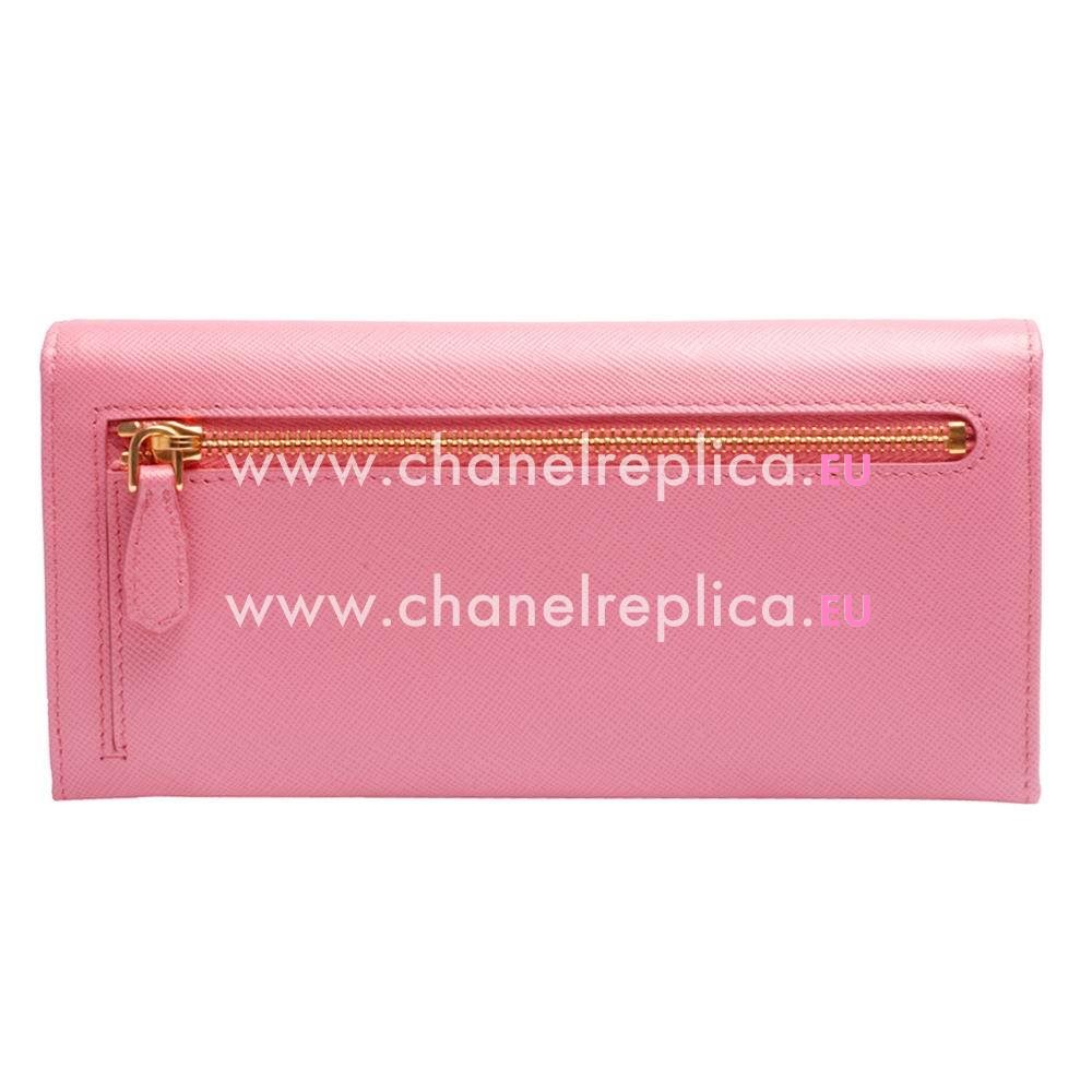 Prada Saffiano Gold Embossment Logo Cowhide Wallet In Pink PR5974258