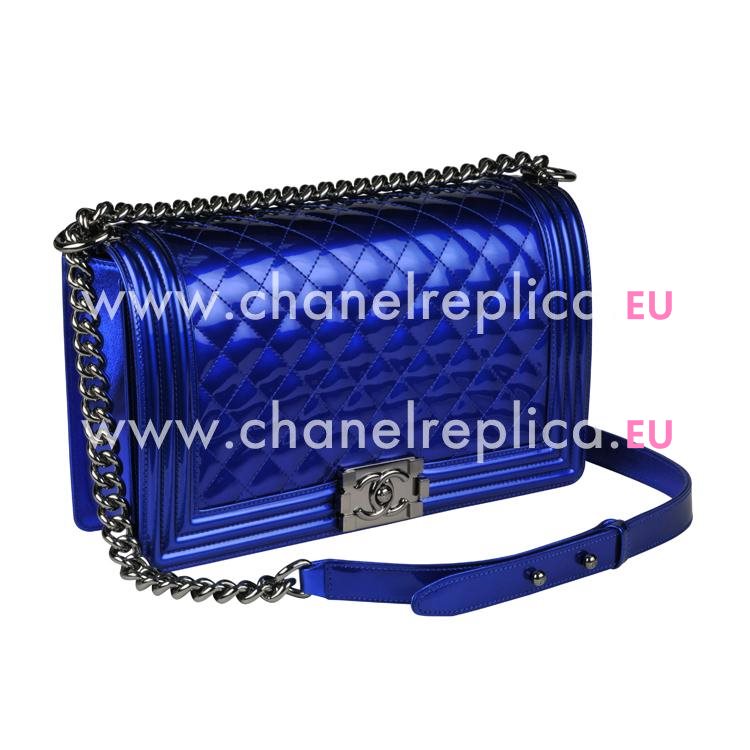 Chanel Electric Blue Patent Boy Bag Silver Chain A92193V-BLUE