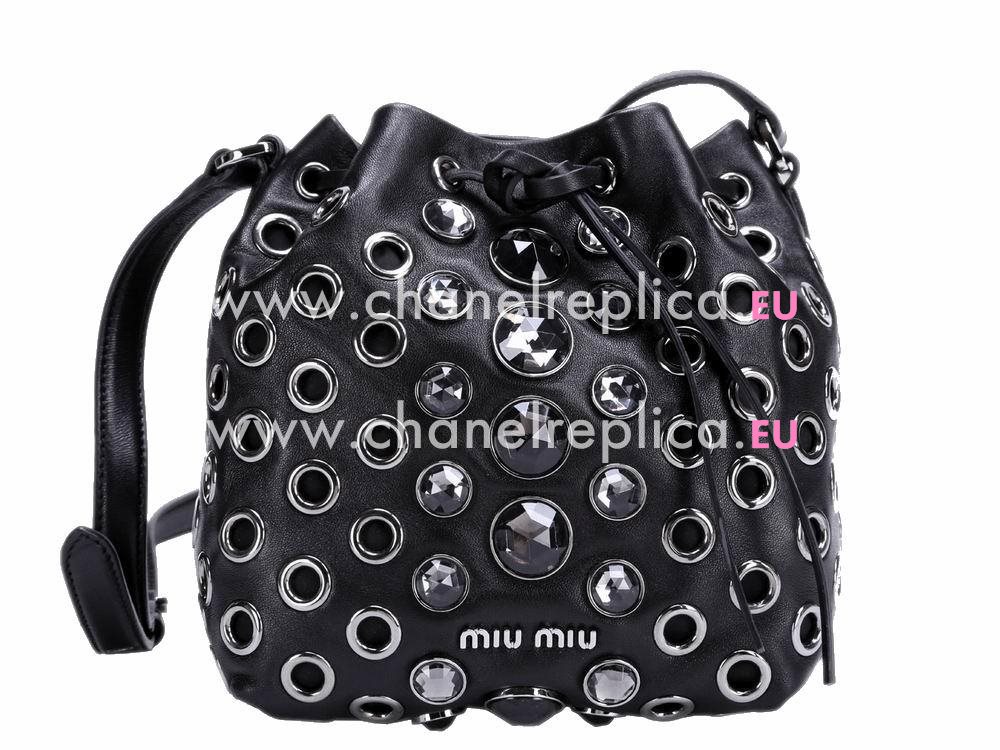 Miu Miu Vele Mini Jewel Embellished Bucket Bag Black RT0559 2E8Q F0002