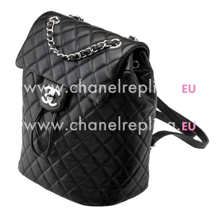 Chanel Black Lambskin Silver Chain Backpack A91121L-Black