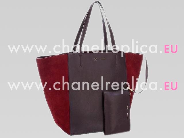 Celine Cabas Lambskin Shopping Bag(Coffee/Red) CE40290