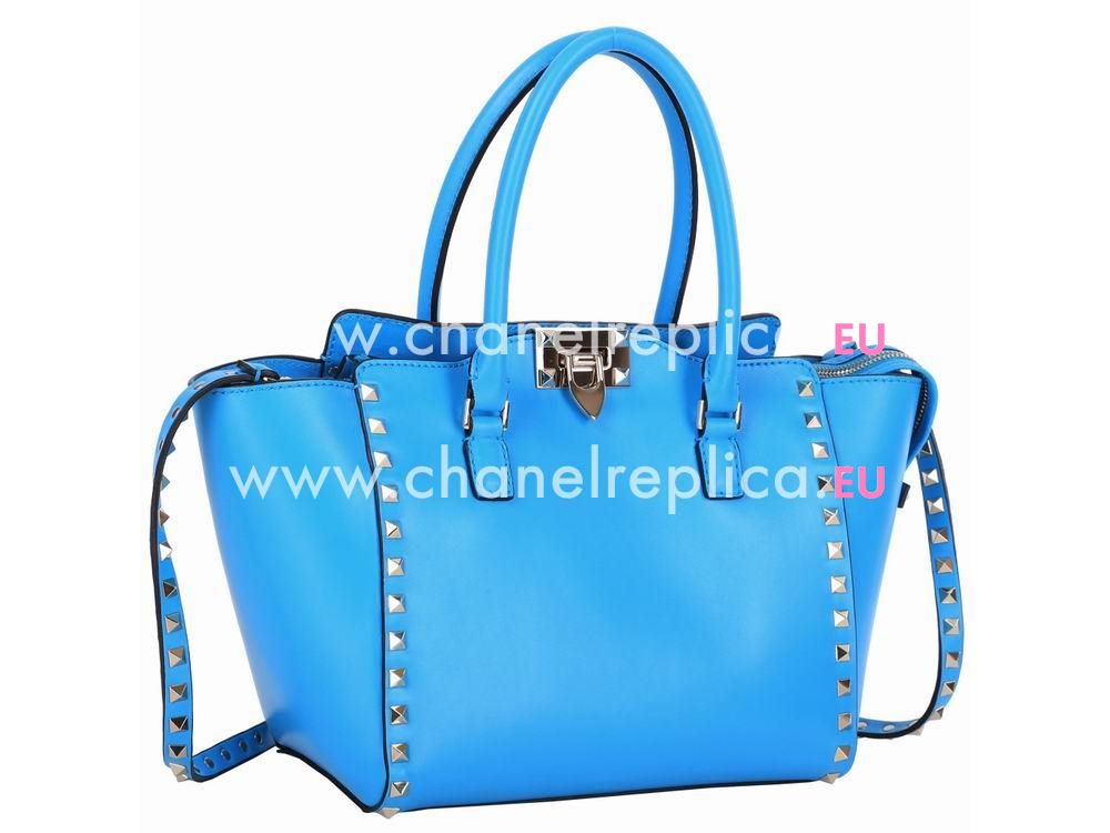 Valentino Rockstud Calfskin Small Handbag Shiny Blue VA59399