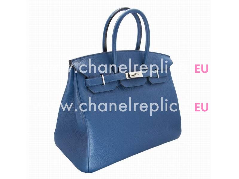 Hermes Clemence Leather 35cm Birkin Bag Thalassa Bleu Totally Hand Sew H1180B