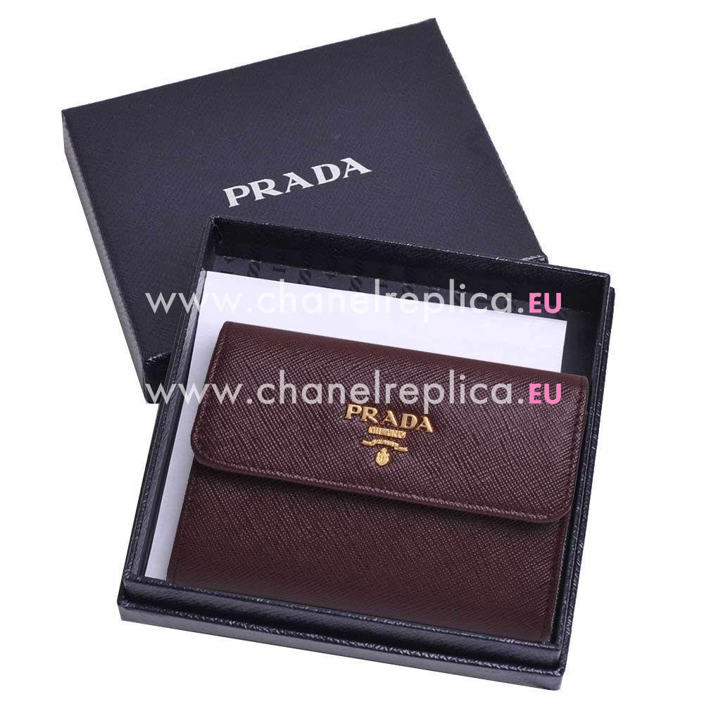 Prada Saffiano Gold Embossment Logo Cowhide Loose Change Wallet In Deep Burgundy PR61017038