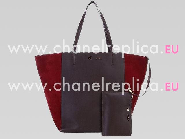 Celine Cabas Lambskin Shopping Bag(Coffee/Red) CE40290