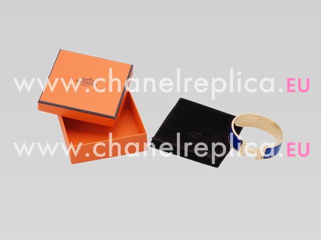 Hermes Medium Enamelled Click H Bracelet DarkBlue&Gold HE58675