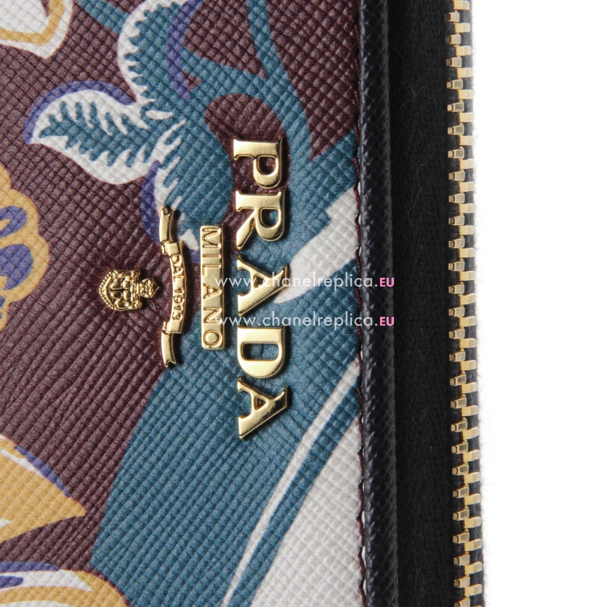 Prada Saffiano Triangle Logo Flower Cowhide Zipper Wallet In Light Red PR61017029