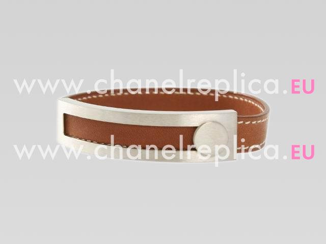 Hermes Matt Silver&Leather Bracelet In Dark Brown HB2099