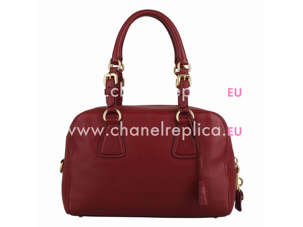 Prada Saffiano Calfskin Triangle Logo Boston Bag Dark Red BN59323