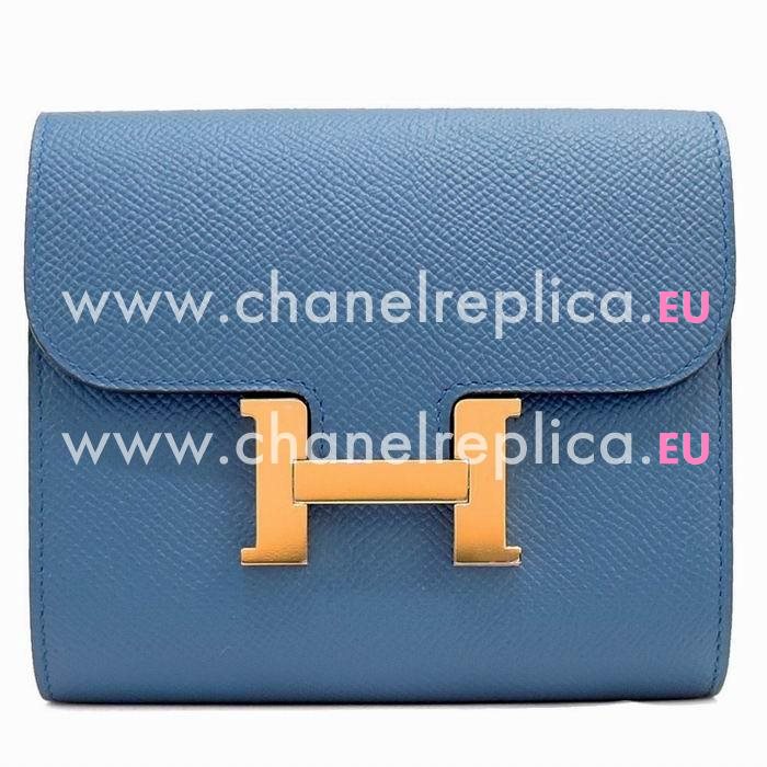 Hermes Constance Epsom CalfSkin Wallet Gold Hardware Gray Blue H7042111