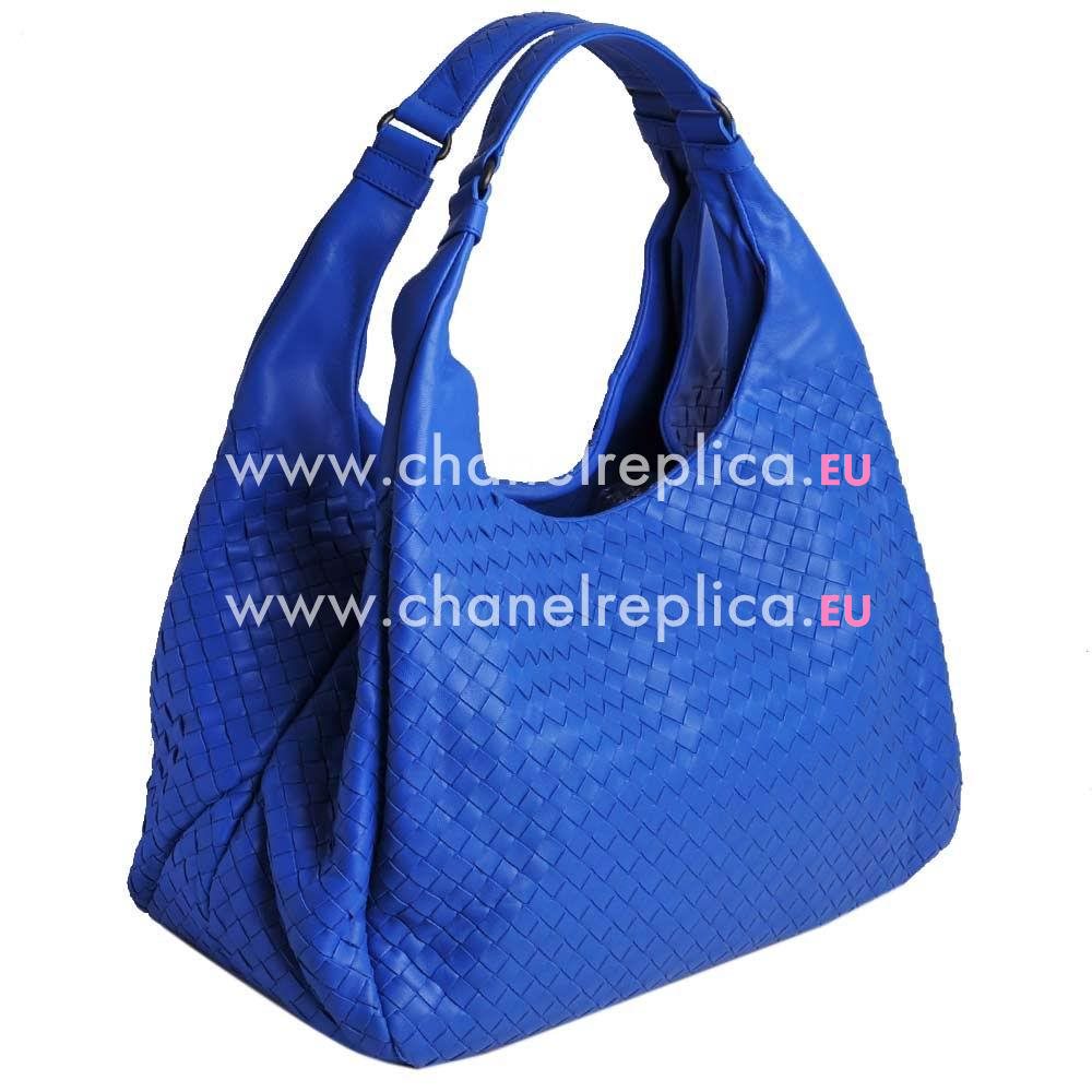 Bottega Veneta Campana Nappa Woven Large Shouldbag Sapphire Blue BV124864