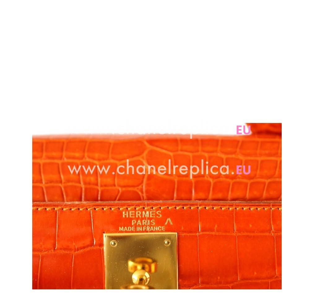 Hermes Kelly 32cm Orange Porosus Crocodile Gold Hardware handbag HK1032CRE
