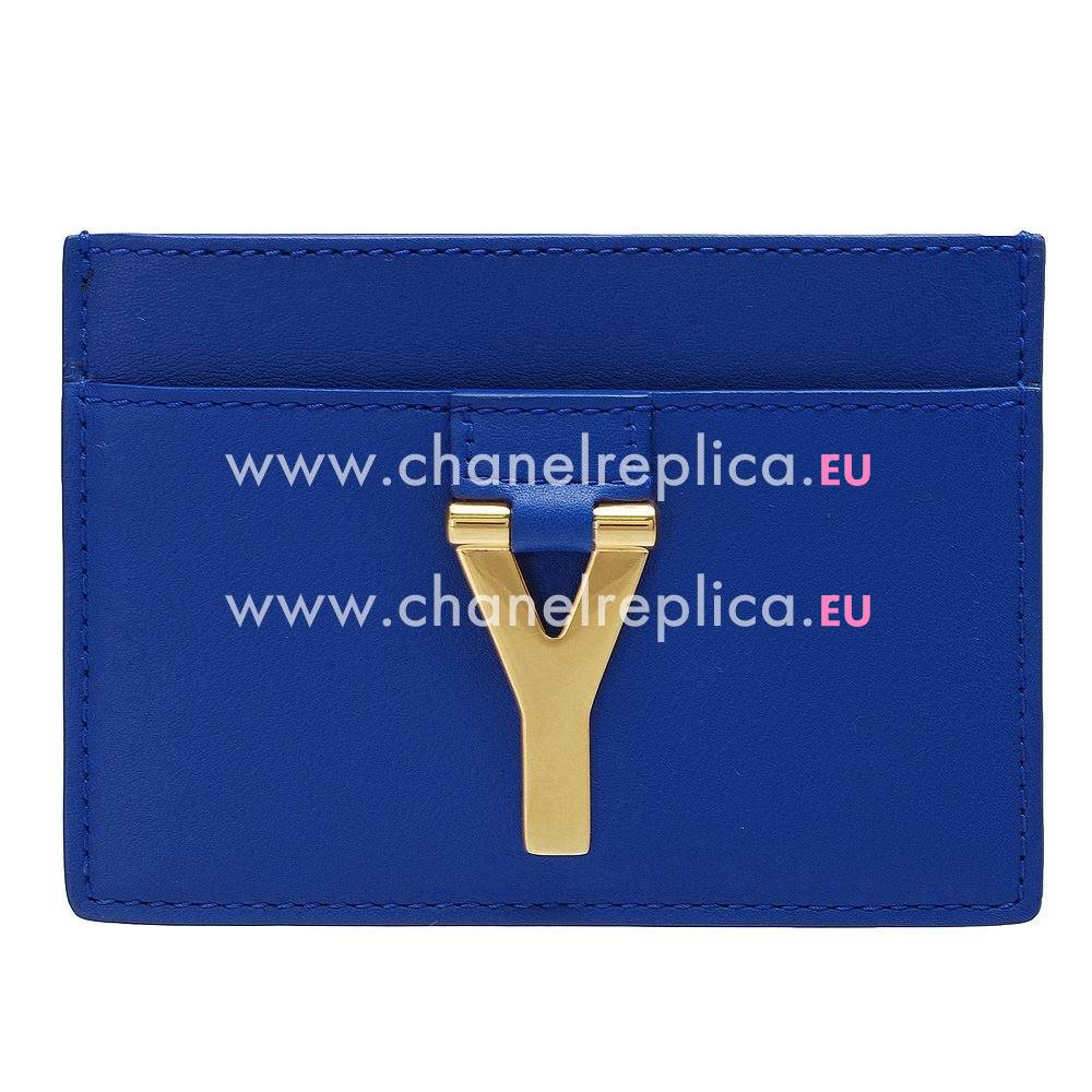 YSL Saint Laurent Ligne Y Macho Calfskin Cardcase In Jewelry Blue YSL5153012