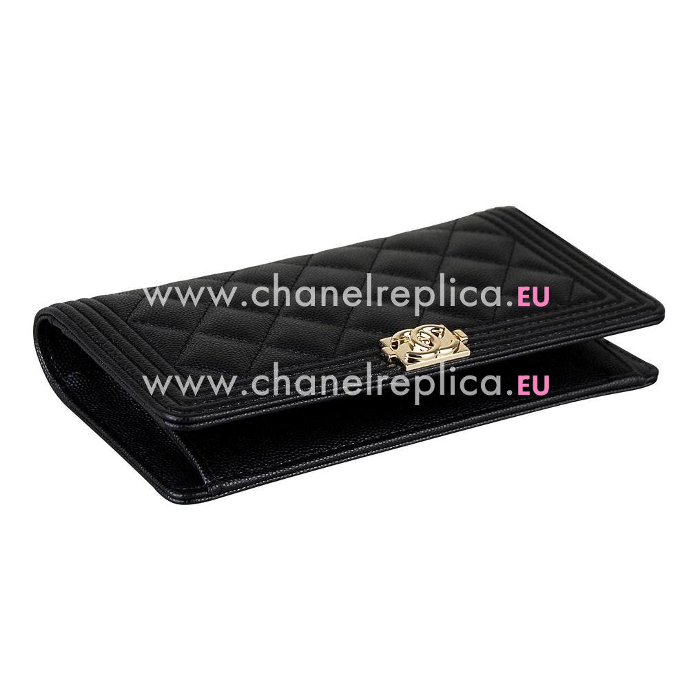 Chanel Classic Rhpmboids Stripe Caviar Calfskin Boy Wallet Black C7041512