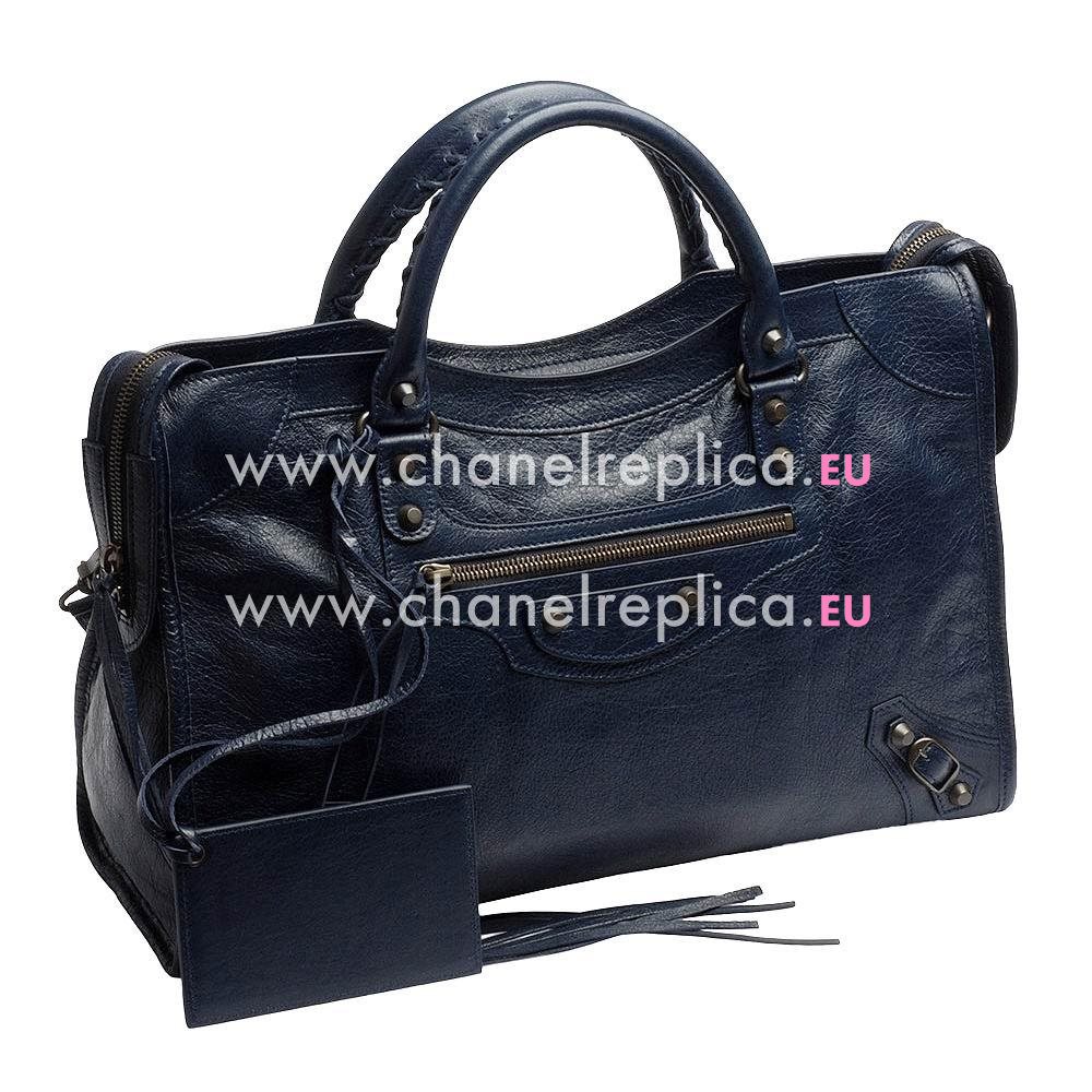 Balenciage City Lambskin Aged Brass hardware Classic Bag Deep Blue B2054999