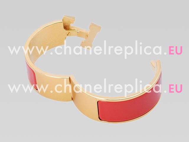Hermes Medium Size Enamelled Click H Bracelet Rose Pink&Gold HE58865