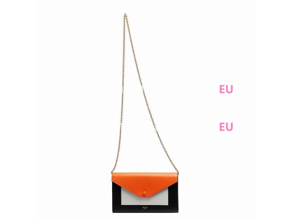 Celine Calfskin Gold Chain Shoulder Bag(Orange/Black/Grey) CE531268