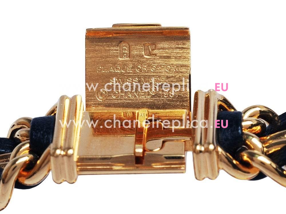 Chanel Premiere 18K Gold and Leather Chain Watch Black/Gold H0001