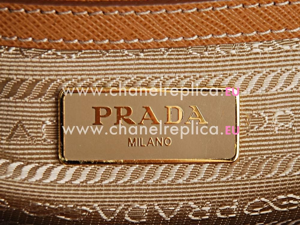 Prada Saffiano Lux Triangle Logo Small Size Handhand Caramel P467947