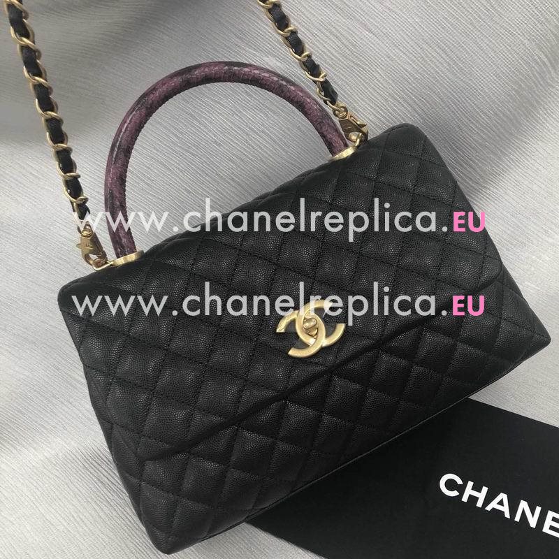 Chanel Black Cowhide Gold Hardware Coco Lizard Handle Bag A92991CBLKPLIZ