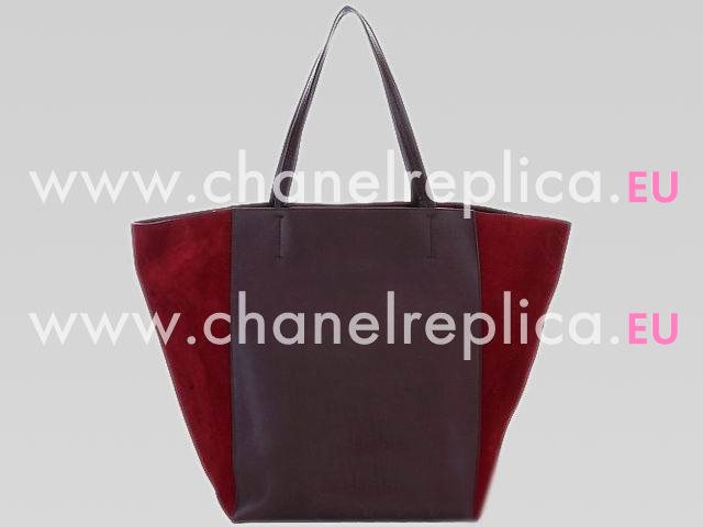 Celine Cabas Lambskin Shopping Bag(Coffee/Red) CE40290