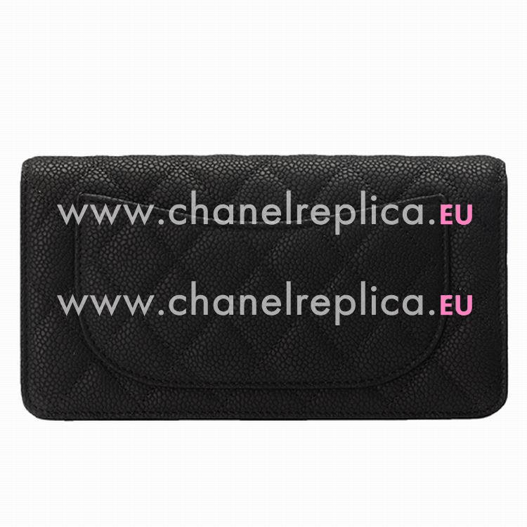 Chanel Caviar Silver CC Long Wallet Black A754076