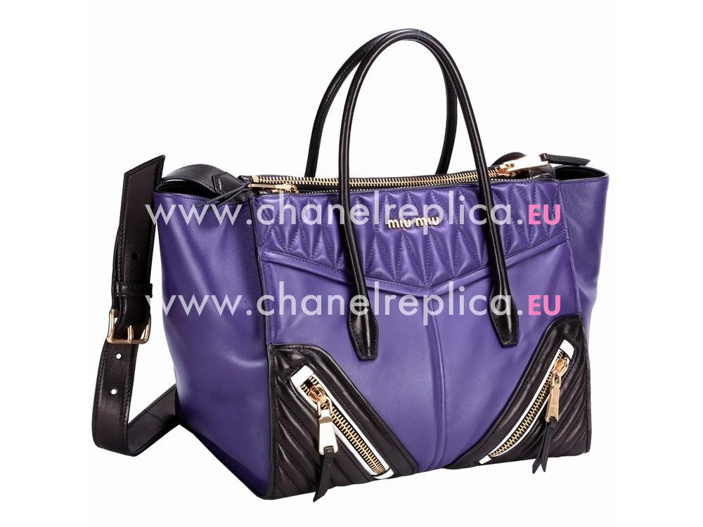 Miu Miu Two-tone Black/Purple Nappa Biker Tote Bag RN1032BP