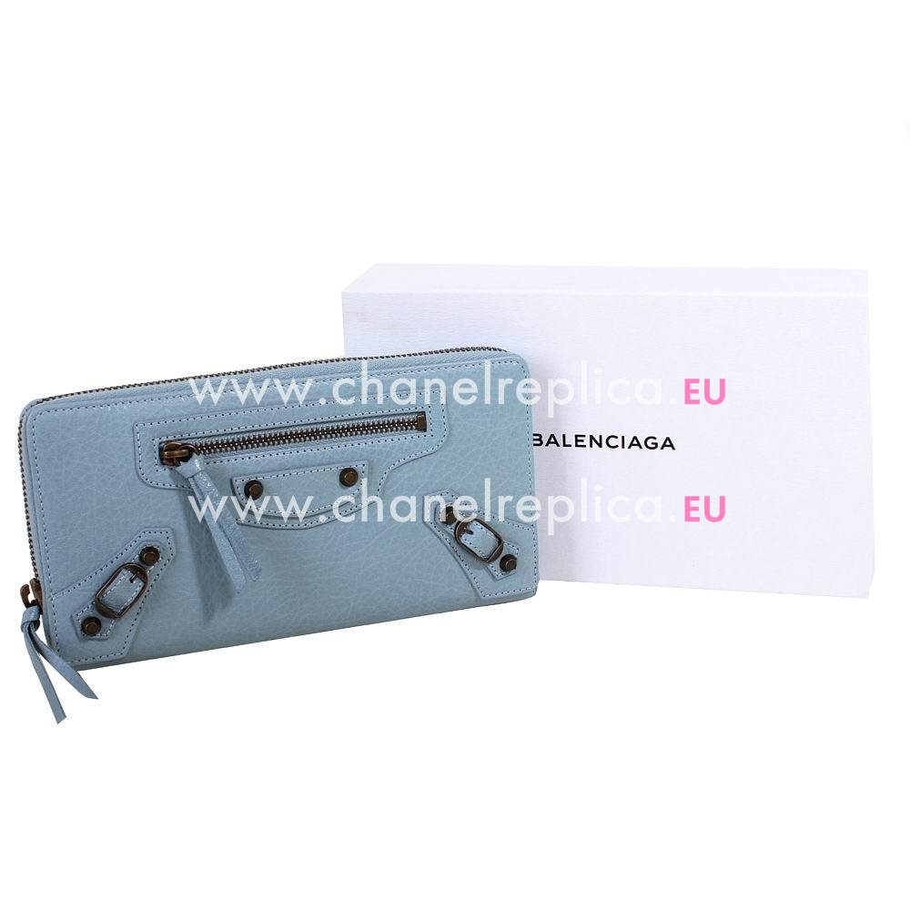 Balenciaga Portafogli Lambskin Aged Brass Hardware Wallets Sky Blue B2055140