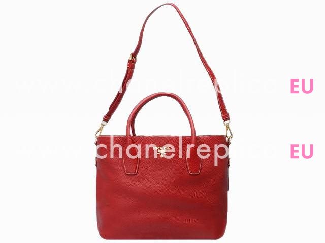 Prada Vitello Daino Relievo Logo Caviar Calfskin Should/handbag Red P393619