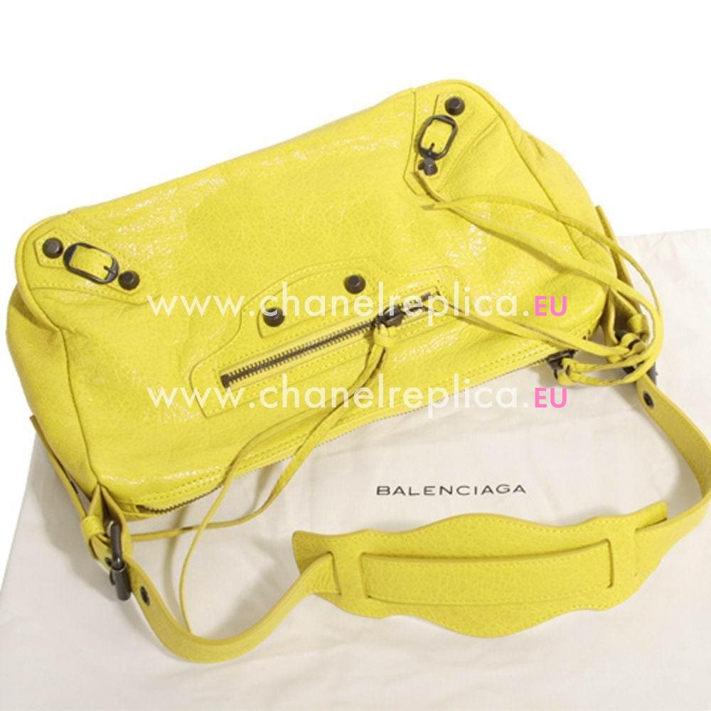 Balenciaga Classic Getaway Calfskin motorcycle Bag Lemon Yellow B6112201