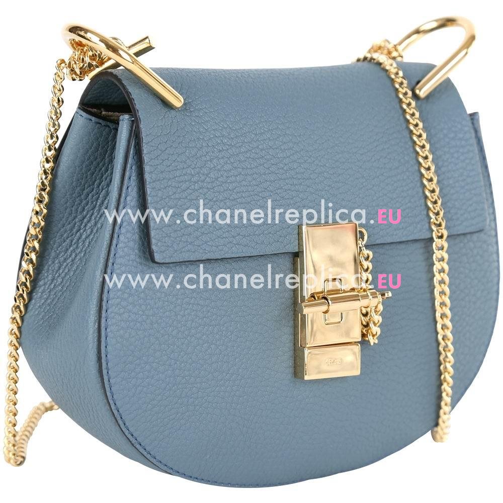 Chloe Drew Grain Leather Golden Chain Bag Blue Gray C55649975