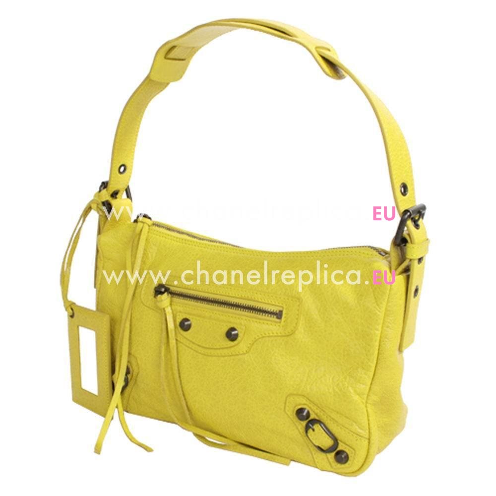 Balenciaga Classic Getaway Calfskin motorcycle Bag Lemon Yellow B6112201