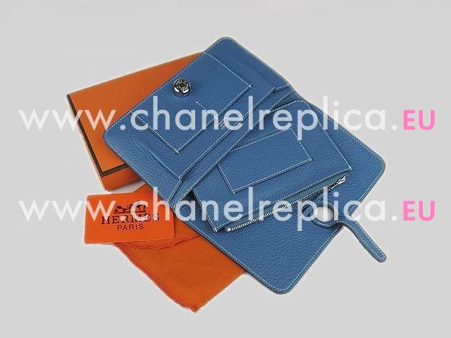 Hermes Dogon Clemence Leather Wallet Purse Medium Blue HL001K