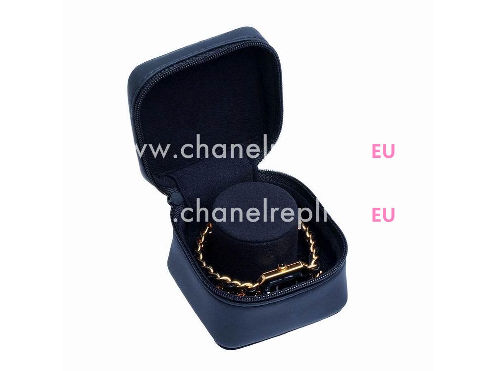 Chanel Premiere 18K Gold and Leather Chain Watch Black/Gold H0001