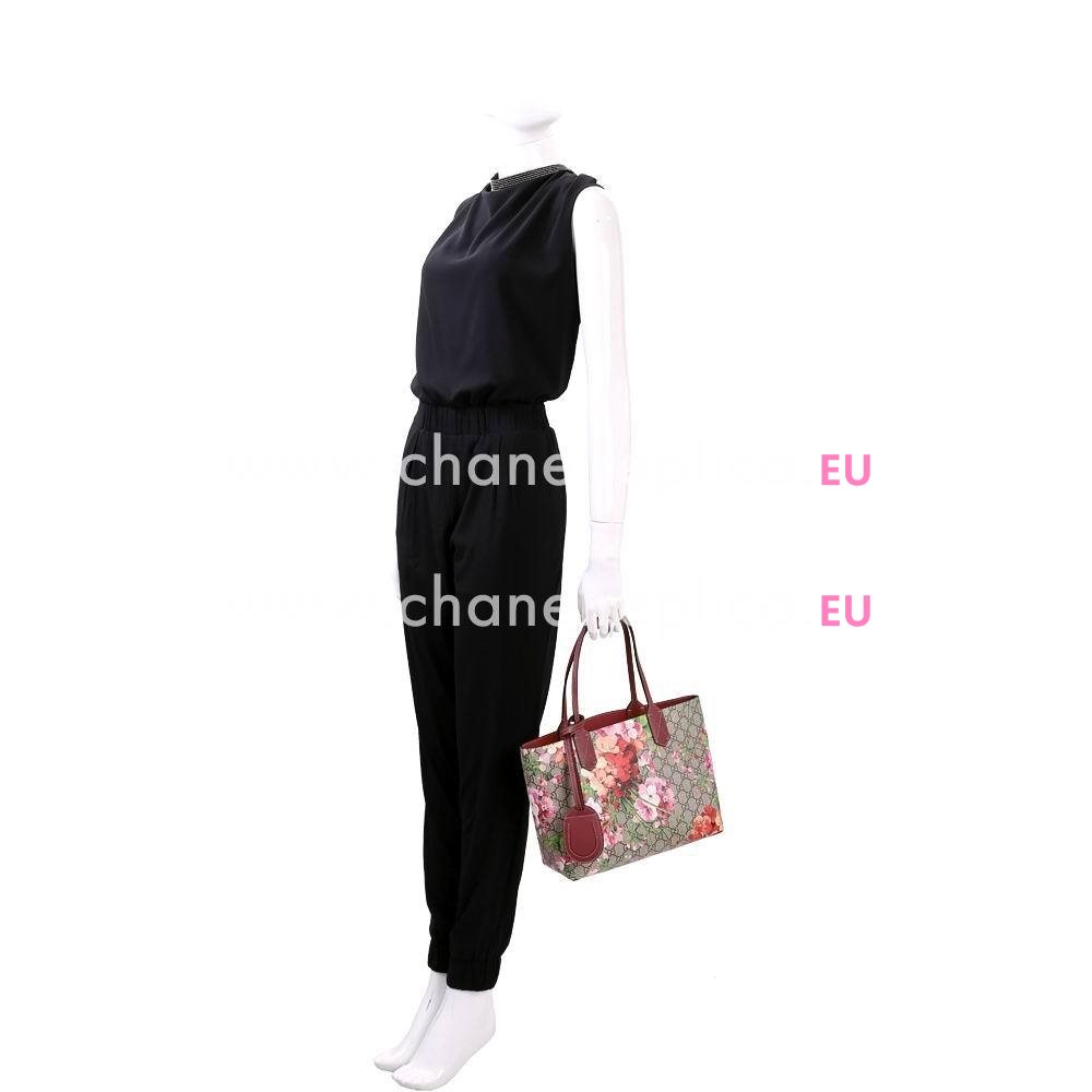 Gucci Blooms GG Supreme Calfskin Flower Handle Bag In Dark Pink G595269