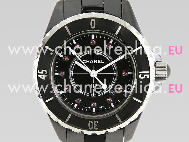 CHANEL Sports J12 Ruby Index Ceramic Black Ladys Watch H1634